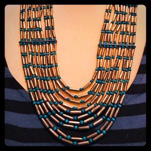 Vintage Faux Turquoise & Silver Statement Necklace